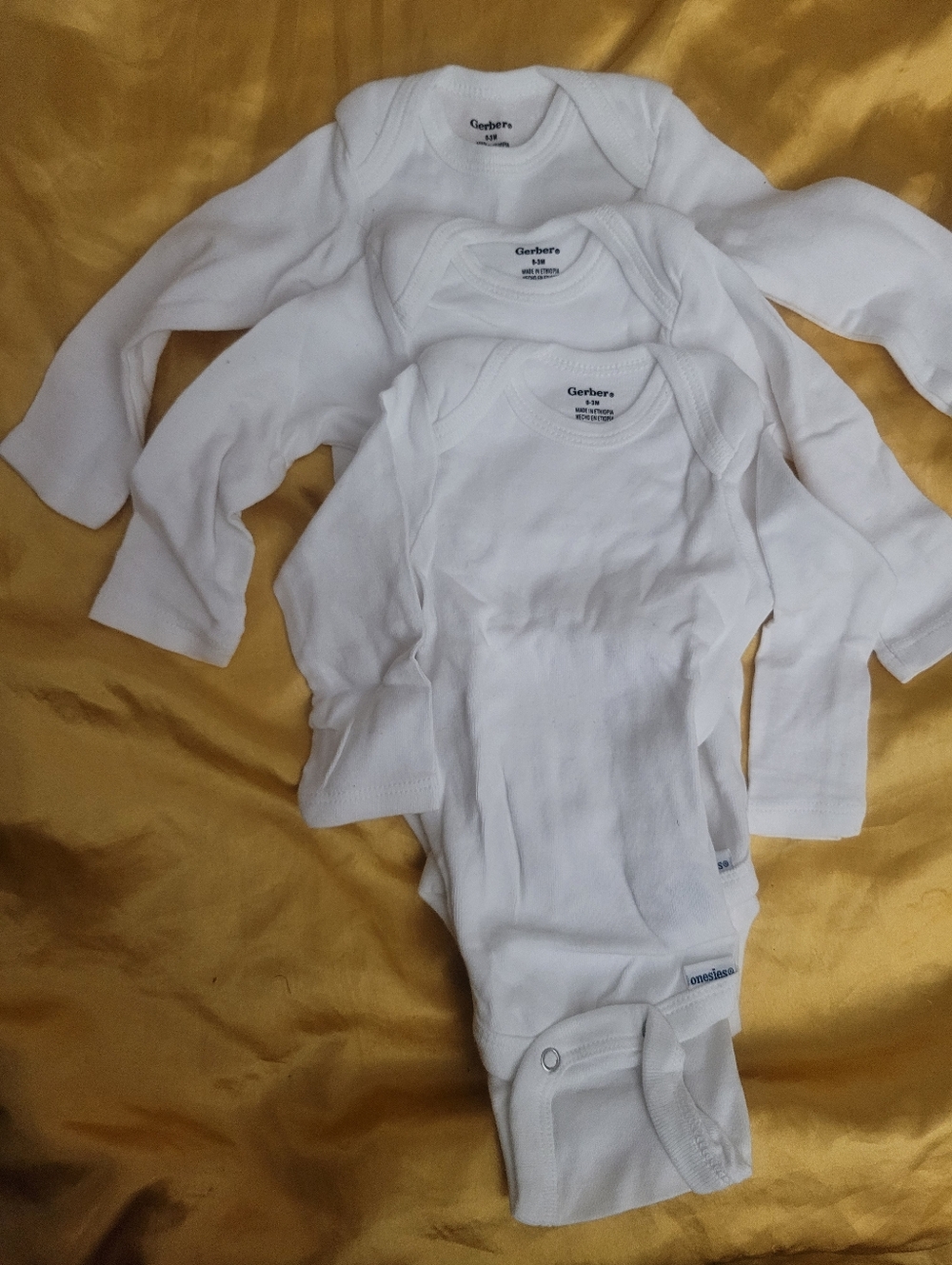 Gerber White Long-Sleeve Baby Bodysuit Trio
